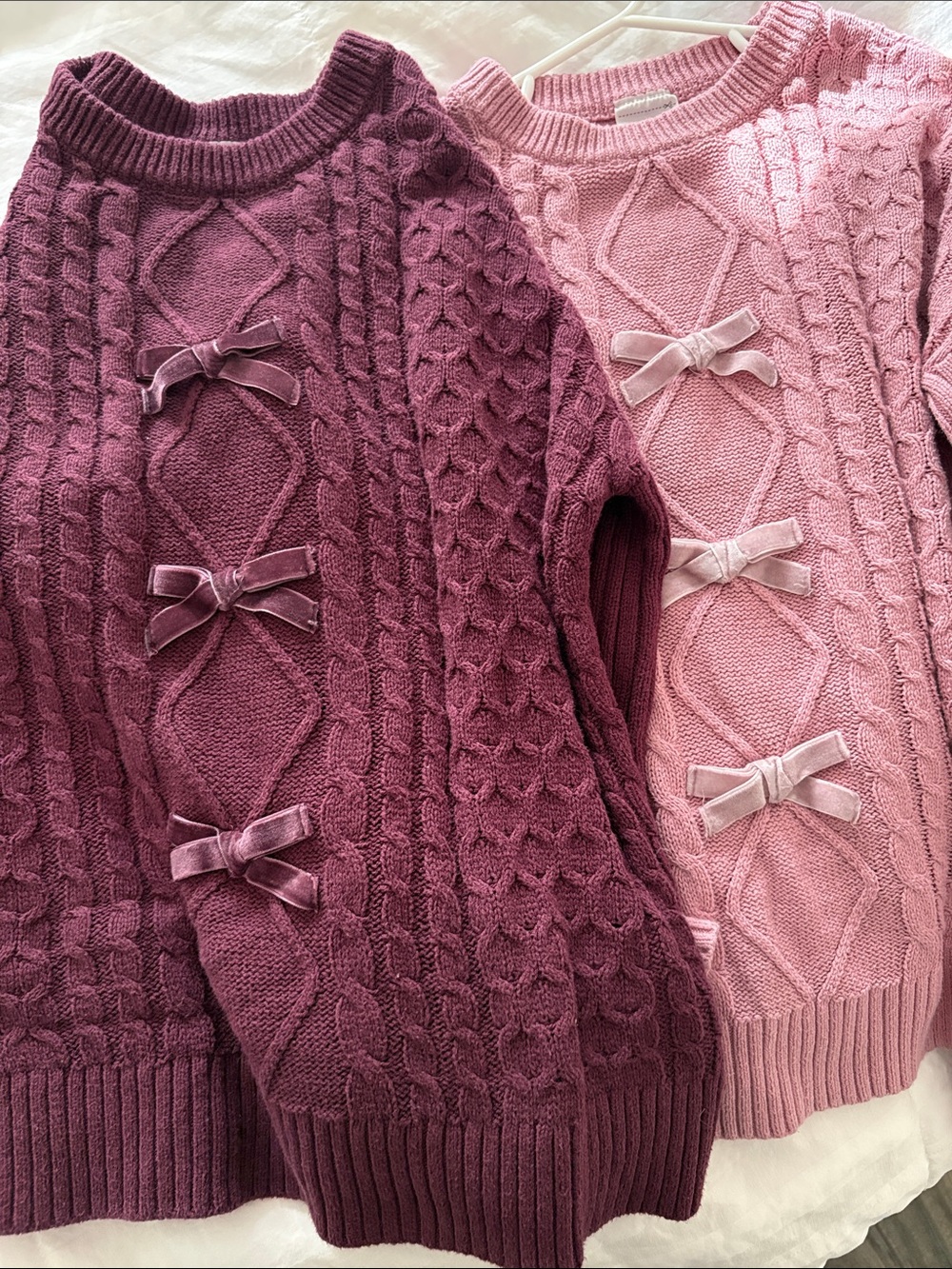 Abercrombie kids BUNDLE Cable-Knit Bow Sweater - Plum and Pink